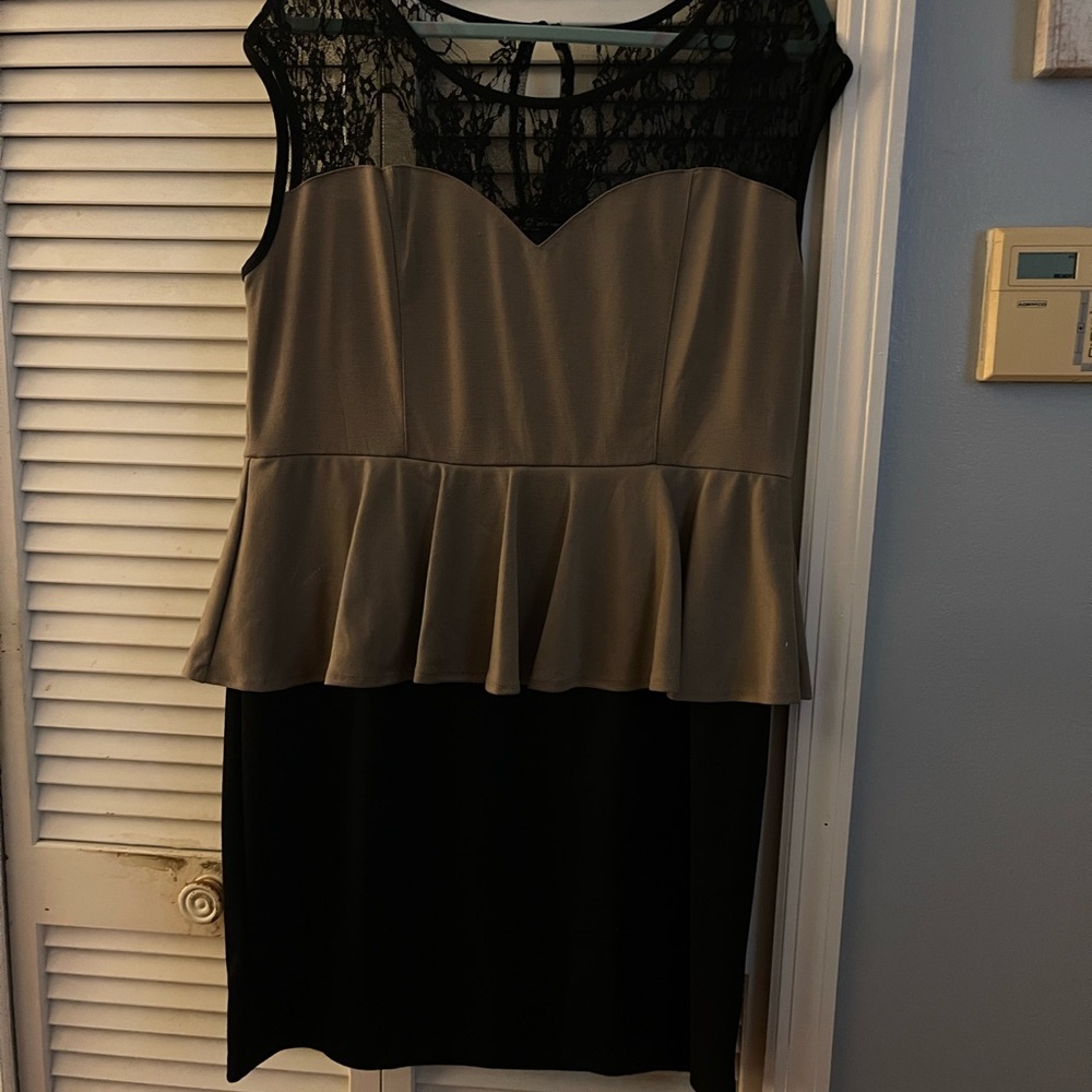 Elegant Black Lace and Tan Dress